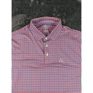 Rhoback Patriot Performance Polo Short Sleeve Gingham Red White Blue Men's L